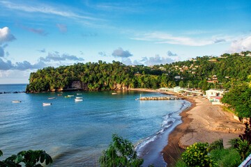 Anse la Raye, beautiful sand beach in Saint Lucia, Caribbean Islands - obrazy, fototapety, plakaty