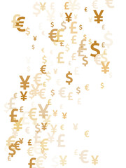 Euro dollar pound yen gold signs flying money vector background. Sale concept. Currency tokens