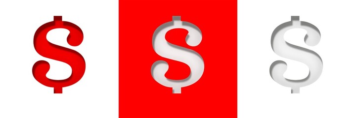 Dollar sign $ symbol us-dollar icons sale price special offer label promotion tag red and white colored stencil cut out design 3d rendering in high resolution for print and presentation