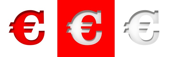 Fototapeta premium Euro € sign white red eu currency symbol sale price icon tag money cash label stencil cut out 3d rendering