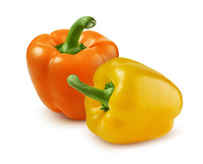 Orange and yellow sweet bell peppers isolated on white background