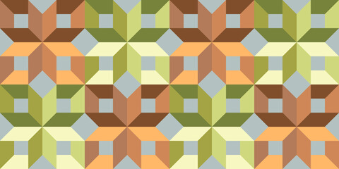 Seamless 3D pattern. Wrapping paper pattern. Template for fabric. Stylish background for cards. Modern geometric textile design. Fashionable color combinations. Backdrop. Wallpapers. Tiles. Vector.