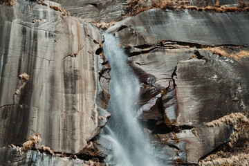 View of the top portion of the Jogini waterfall at Manali in Himachal Pradesh, India	