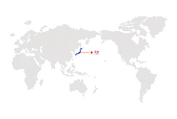 世界地図上の日本の場所（日本語メイン版・英語併記）：シンプルで見やすいインフォグラフィックデザイン