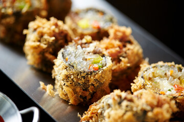 Fried vegetable rolls on a plate 