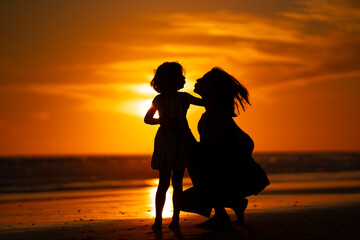 Mother and Daughter, Sunset Silhouette