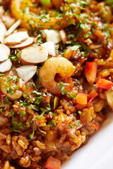 Vegetable seafood fried rice on plate 