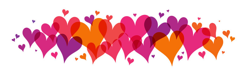 Colorful vector hearts banner on white background