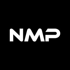 NMP letter logo design with black background in illustrator, vector logo modern alphabet font overlap style. calligraphy designs for logo, Poster, Invitation, etc.