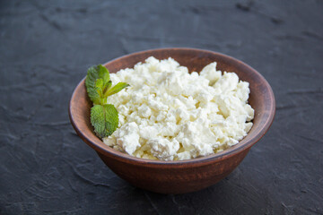 A healthy breakfast of cottage cheese. Creative atmospheric decoration