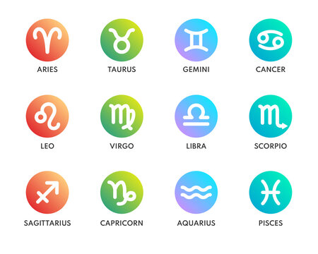 Zodiac signs set. Icons of astrology symbols. Vector illustration.