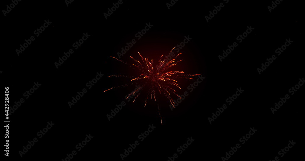 Poster glowing red firework exploding on black background with defocussed blue spots