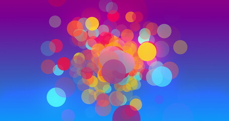 Multicoloured circles moving and multiplying to fill a graduated blue background