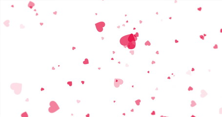 Pink hearts floating around on a white background