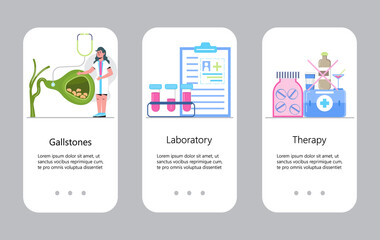 Gallbladder concept app vector. Doctors treat gallstones. Biliary dyskinesia ptoblems
