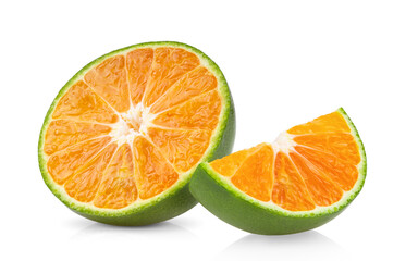 green orange tangerine slice on white background