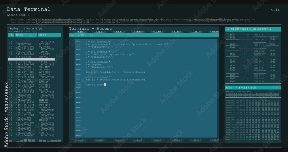 Poster image of data processing on blue computer screens