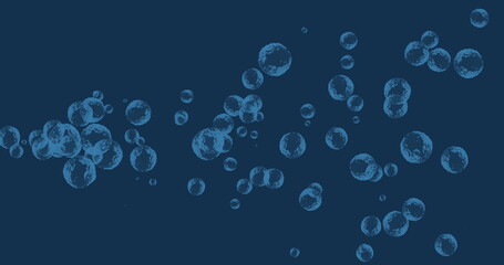 Image of multiple translucent blue bubbles floating across blue background