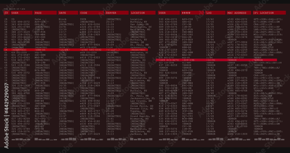 Poster image of data processing on grey and red computer screen