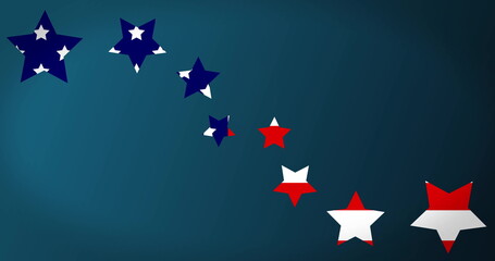 Image of stars of American flag flickering on blue background. 