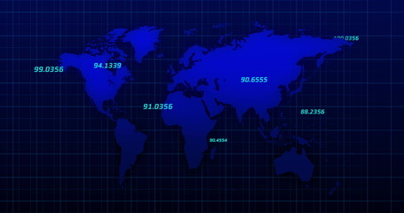 Fototapeta premium Numbers rising against world map in background