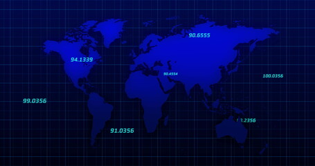 Fototapeta premium Numbers rising against world map in background