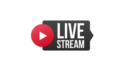 Live stream flat logo - red design element with play button. Motion graphics.