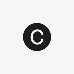 Copyright icon vector, C letter label for UI design button. Intellectual property protection symbol for websites and mobile apps design.