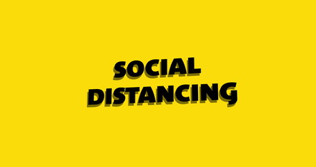 Social distancing text dissolving against yellow background