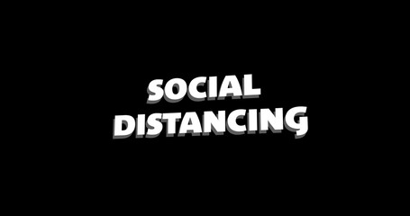 Social distancing text dissolving against black background