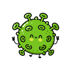 Cute funny virus character. Vector hand drawn cartoon kawaii character illustration icon. Isolated on white background. Virus character concept