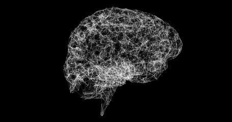 3D human brain spinning against black background