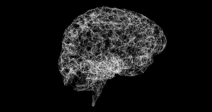 3D human brain spinning against black background