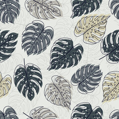 Seamless pattern of abstract botanical floral tropical leaves vector illustration