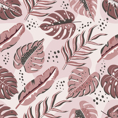 Seamless pattern of abstract botanical floral tropical leaves vector illustration