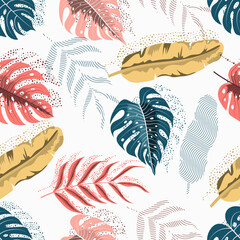 Seamless pattern of abstract botanical floral tropical leaves vector illustration
