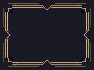 Art deco frame. Vintage linear border. Design a template for invitations, leaflets and greeting cards. Geometric golden frame. The style of the 1920s - 1930s. Vector illustration