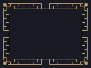 Art deco frame. Vintage linear border. Design a template for invitations, leaflets and greeting cards. Geometric golden frame. The style of the 1920s - 1930s. Vector illustration