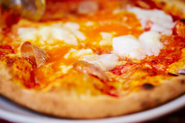 pizza with salami and cheese