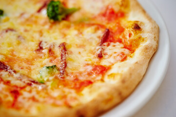 pizza with salami and cheese