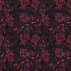 Watercolor seamless pattern with roses on a dark background