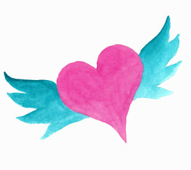 a flying blue pink heart