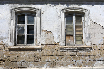Fototapeta na wymiar Windows of building in small Jerusalem old city of Yevpatoria