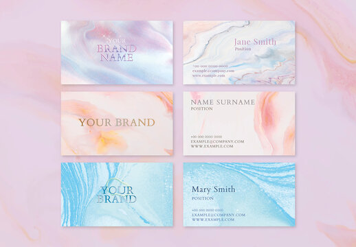 Marble Business Card Layout in Colorful Style Set