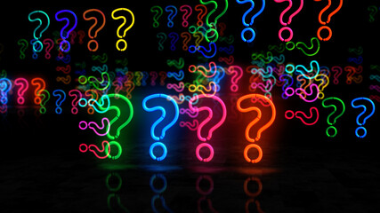 Question mark neon light 3d illustration