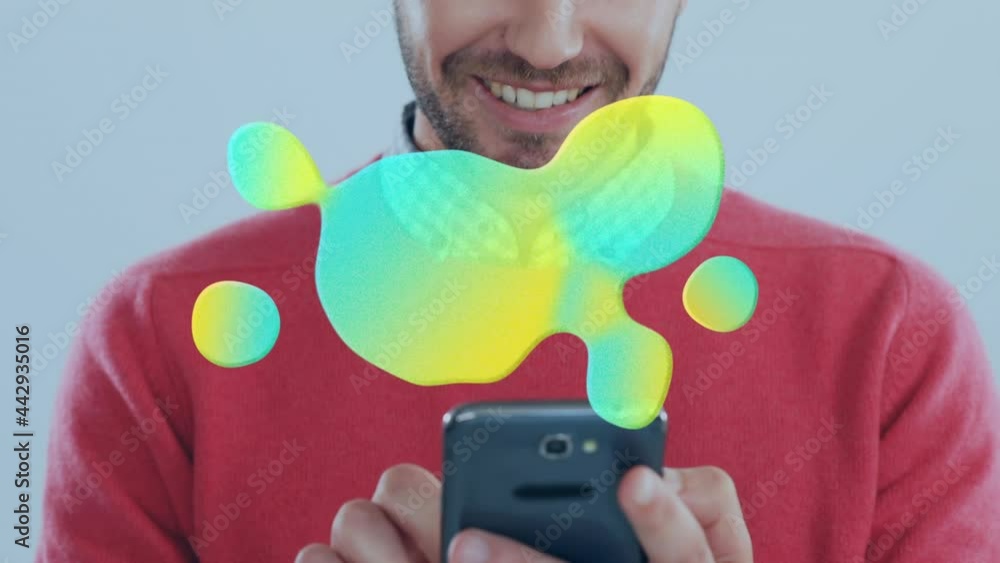 Poster animation of glowing blob over man using smartphone