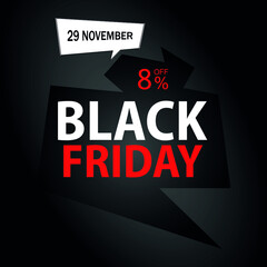 8% off on Black Friday. Black banner with eight percent off promotion for november.
