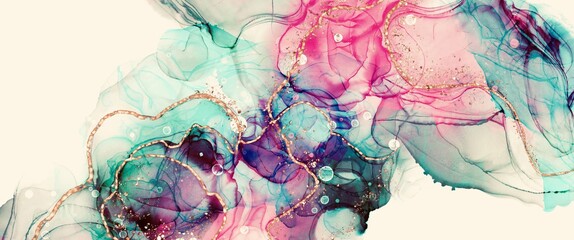 abstract alcohol ink background, kintsugi gold design elements, coloured liquid design, fluid art texture with turquoise accent