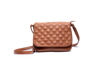 brown leather bag on a white background