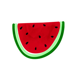 Colorful cartoon digital watermelon in watercolor style. Watermelon fruit slice with seeds. Flat doodle design. 